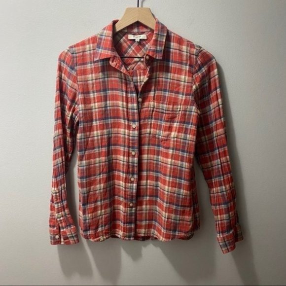 Madewell Red Suntour Plaid Button Down Boyshirt Top - Picture 3 of 9